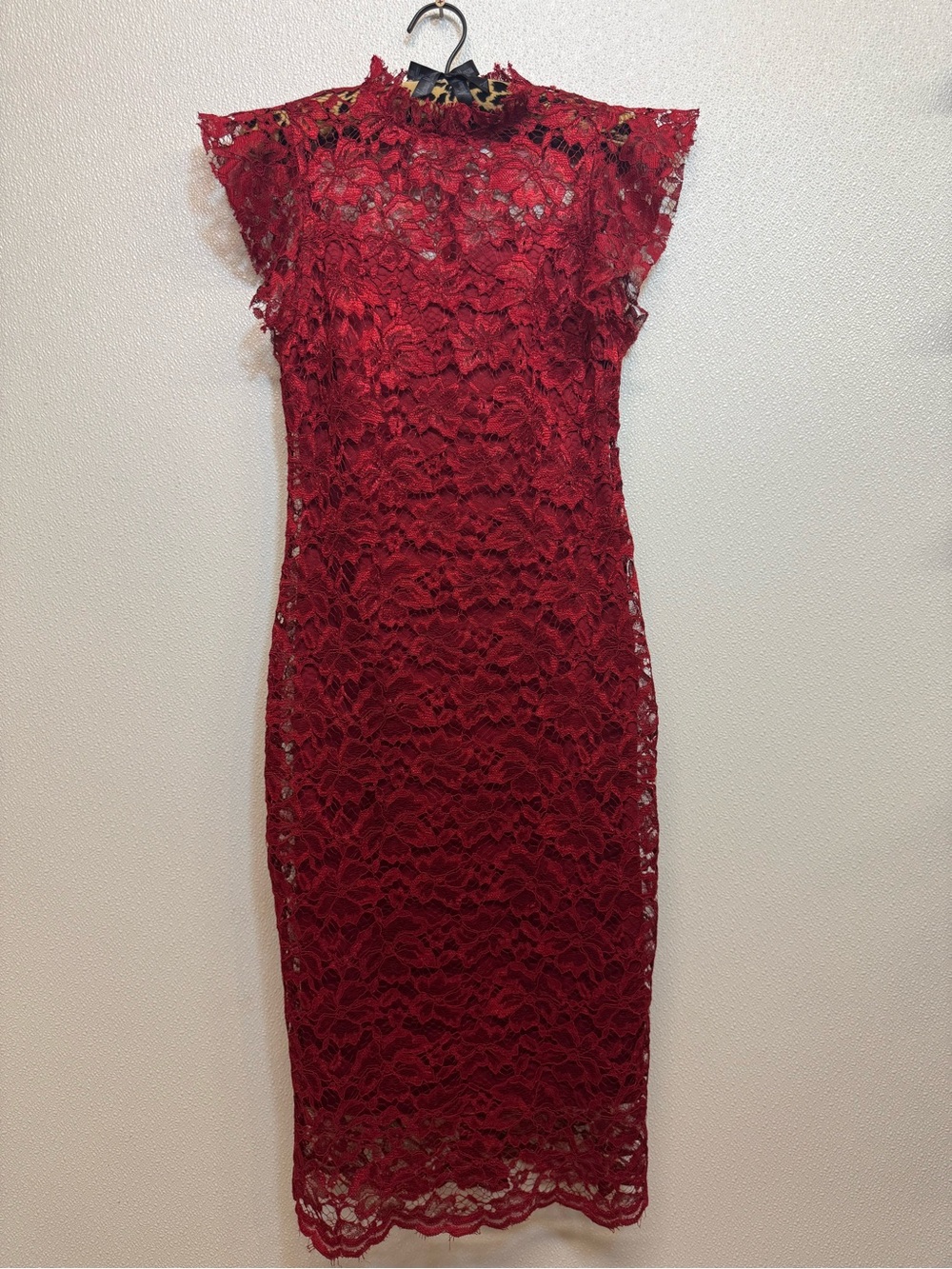 Enfocus Studio Red Lace Midi Dress with High Neck Sz 6